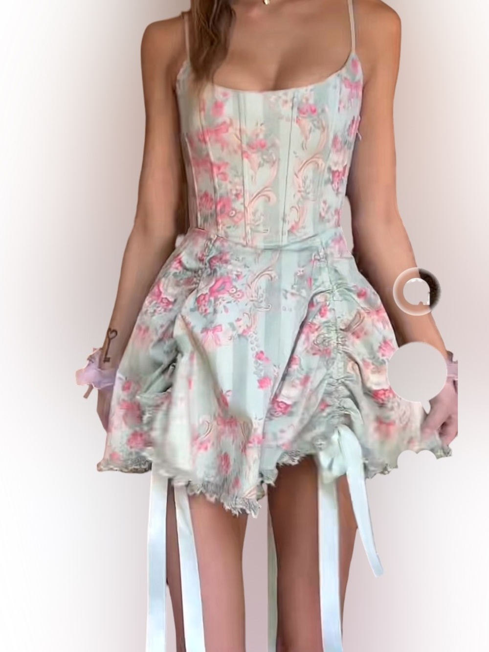 Sugar Thrillz Dolls Kill Floral Pastel Corset Mini Dress w/  Ribbon NWT Xs